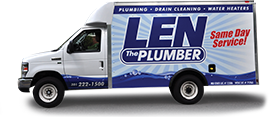 Len The Plumber truck advertising Same Day Service in Philadelphia area